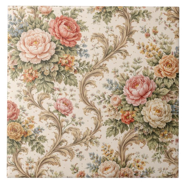 Vintage Elegant Baroque Floral Pattern Tile (Front)