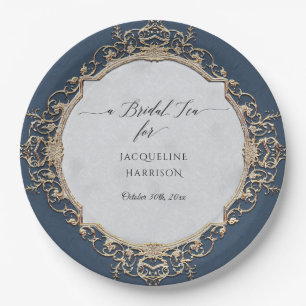 Vintage Elegant Baroque Navy Blue Gold Bridal Tea Paper Plate