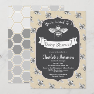 Vintage Elegant Bees Baby Shower Invitation