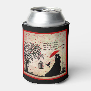 Vintage Elegant Beige & Black Poetry Valentines Can Cooler