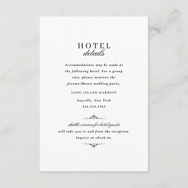 Vintage Elegant Black and White Accommodation Enclosure Card (Front)
