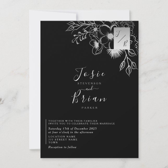 Vintage Elegant Black and White Wedding Invitation (Front)