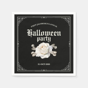 Vintage Elegant Black Silver Rose Halloween Party Napkin