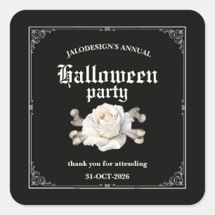 Vintage Elegant Black Silver Rose Halloween Party Square Sticker