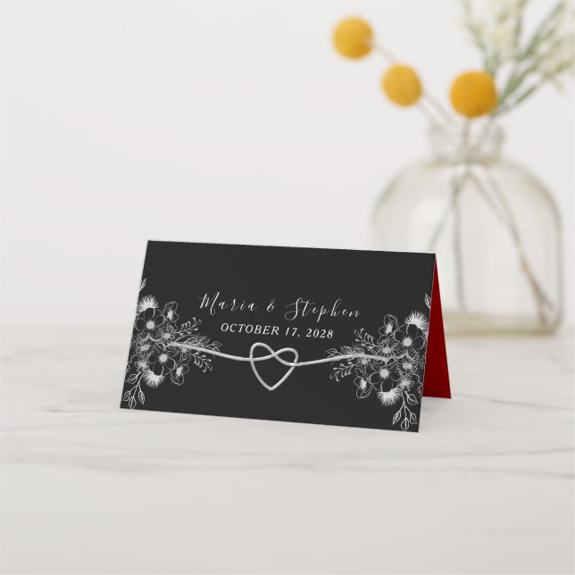 Vintage Elegant Black Wedding Place Card (Back)