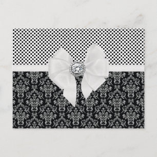 Vintage Elegant Black & White Damask Polka Dots Postcard