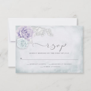 Vintage Elegant Blue and Lilac Roses RSVP Card