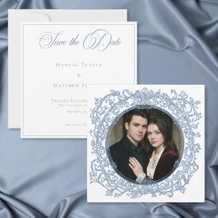 Vintage Elegant Blue Crest Garden Photo Wedding Save The Date