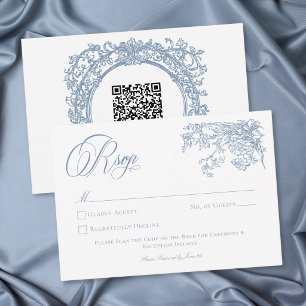 Vintage Elegant Blue Crest Garden Wedding RSVP Card