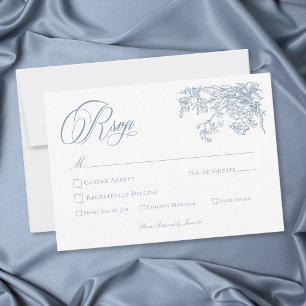 Vintage Elegant Blue Crest Garden Wedding RSVP Card