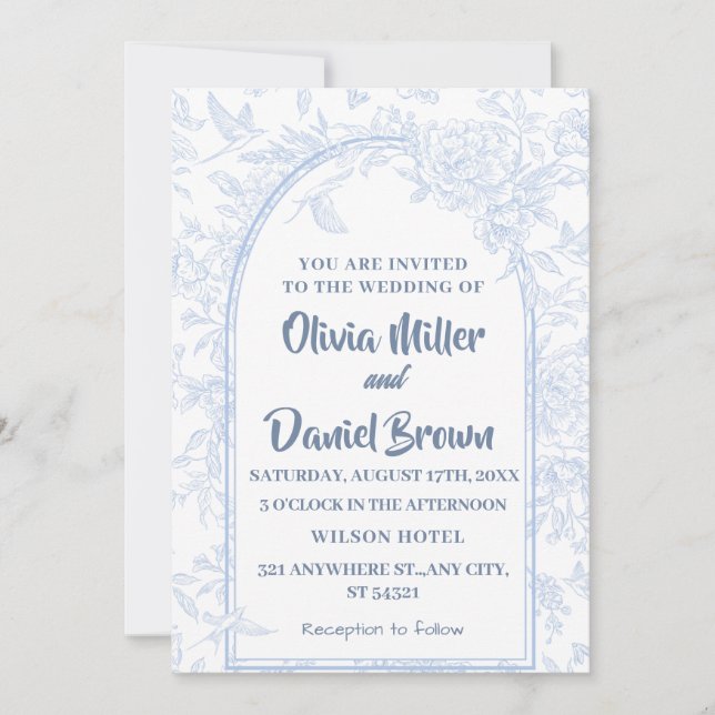 Vintage Elegant blue Floral Arch Wedding Invitation (Front)
