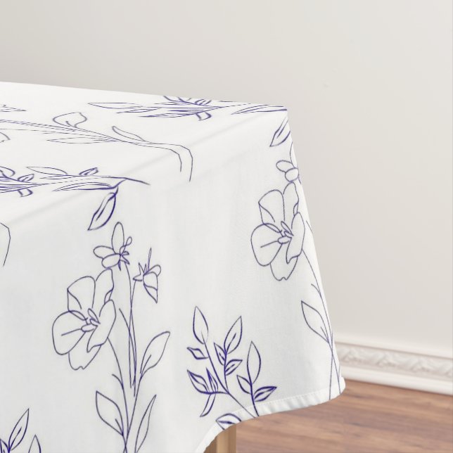 Vintage Elegant Blue Floral Pattern Spring Tablecloth (In Situ)