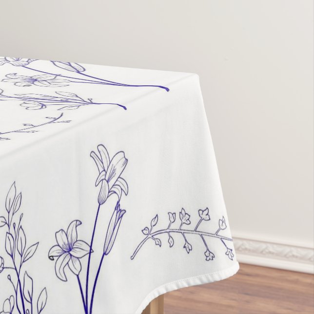Vintage Elegant Blue Floral Pattern Spring Tablecloth (In Situ)