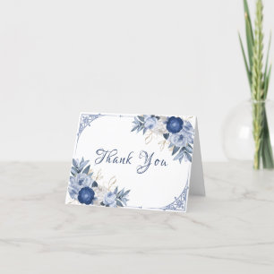 Vintage Elegant Blue Flower Frame Baby Shower Thank You Card