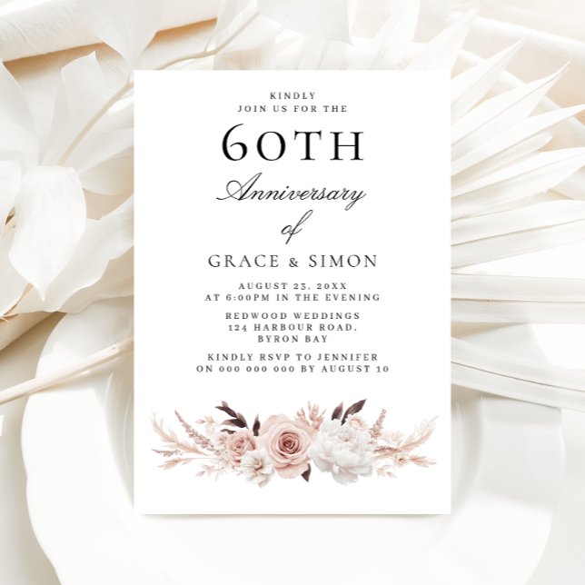 Vintage Elegant Blush 60th Wedding Anniversary Invitation (Creator Uploaded)