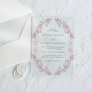 Vintage Elegant Blush Dusty Rose Wreath Wedding Acrylic Invitations
