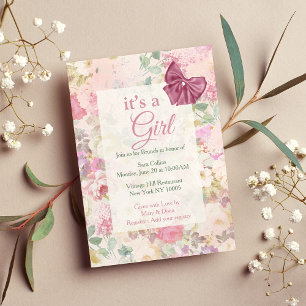 Vintage elegant blush pink floral Girl Baby Shower Invitation