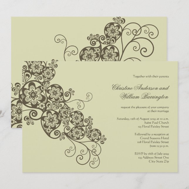 Vintage Elegant Boho Floral Paisley Wedding Invite (Front/Back)