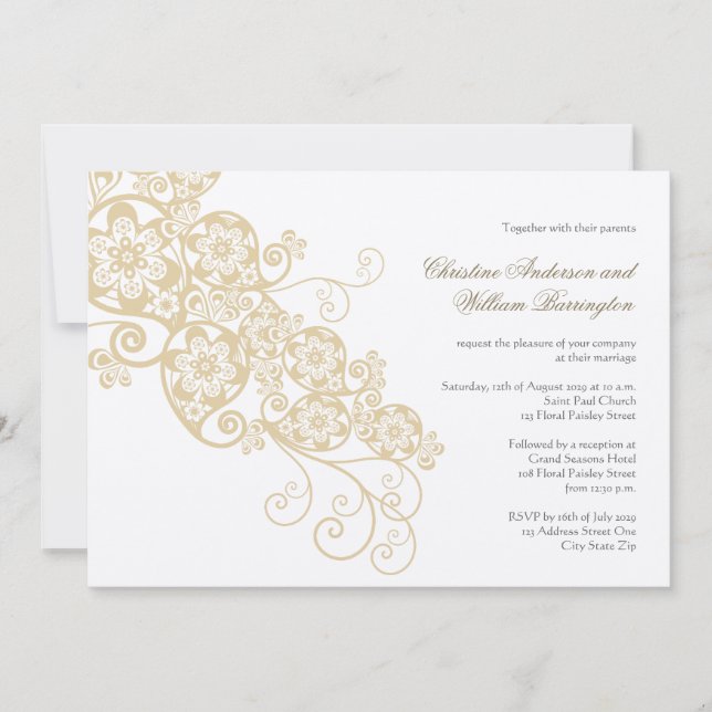 Vintage Elegant Boho Floral Paisley Wedding Invite (Front)