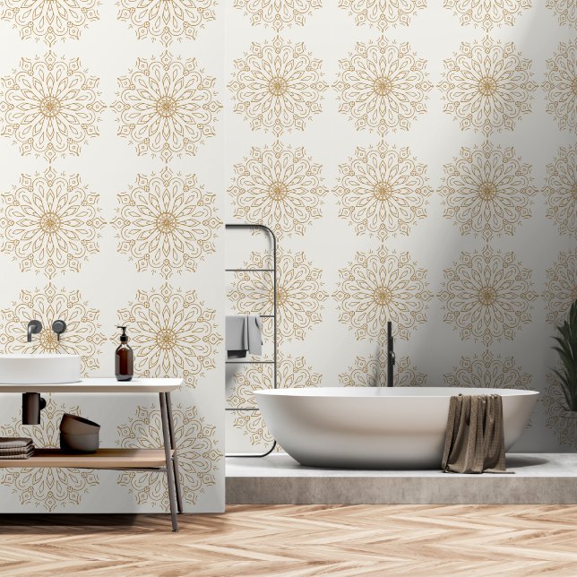 Vintage elegant boho mandala beige wallpaper  (Bathroom)
