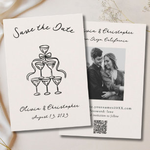 Vintage Elegant Bow Champagne Doodle QR Code Save The Date