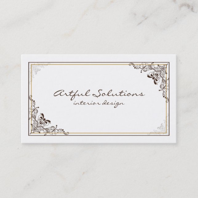 Vintage Elegant Brown Tan Scrolls Business Card (Front)