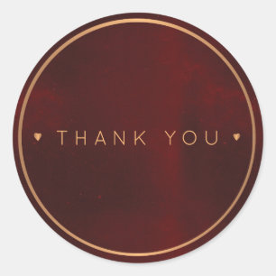 Vintage elegant burgundy copper gold thank you classic round sticker