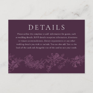 Vintage Elegant Burgundy Dusty Rose Plum Wedding Enclosure Card