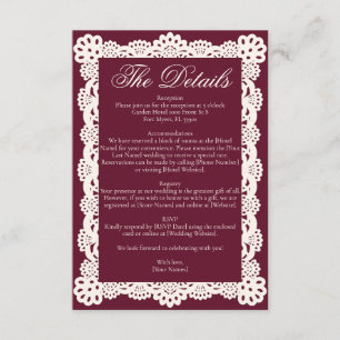 Vintage Elegant Burgundy Ivory Cream Lace Wedding Enclosure Card