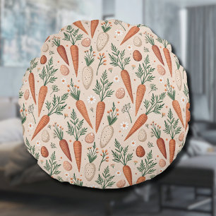 Vintage Elegant Carrots with Blossoms and Tiny Egg Round Cushion