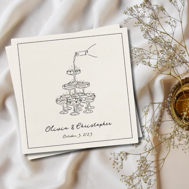 Vintage Elegant Champagne Tower Sketch Custom Napkin (Vintage Elegant Champagne Tower Sketch Custom Napkins)