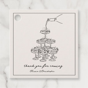 Vintage Elegant Champagne Tower Sketch Favour Tags