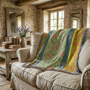 Vintage Elegant Chartreuse Floral Throw Blanket