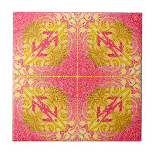 Vintage Elegant Chic Baroque Pink and Yellow Gold Tile