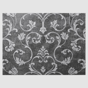 Vintage elegant chic black silver floral damask tissue paper