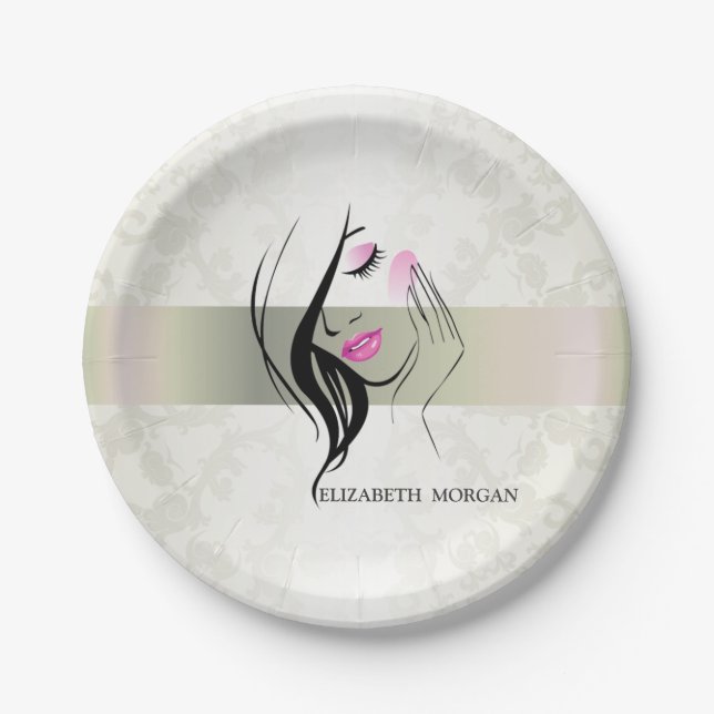 Vintage Elegant,Chic,Lace,Girl Silhouette Paper Plate (Front)