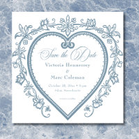 Vintage Elegant Chinoiserie Blue Heart Wedding