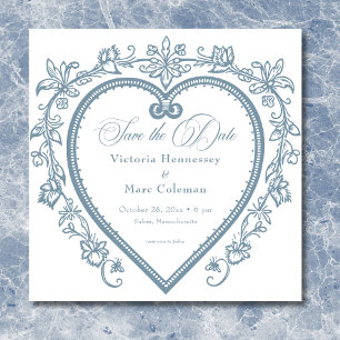 Vintage Elegant Chinoiserie Blue Heart Wedding Save The Date