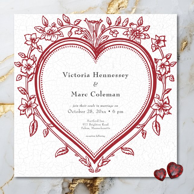 Vintage Elegant Chinoiserie Floral Heart Wedding Invitation (Vintage Elegant Chinoiserie Floral Heart Wedding Invitation)