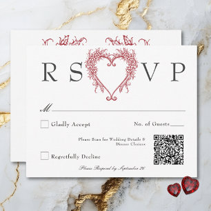 Vintage Elegant Chinoiserie Floral Heart Wedding RSVP Card