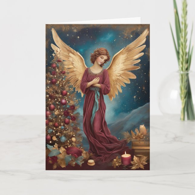 Vintage Elegant Christmas Angel Personalised Card (Front)