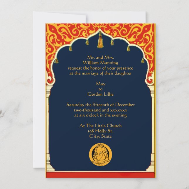 Vintage Elegant Colour Border & Ganesh Indian Invitation (Front)