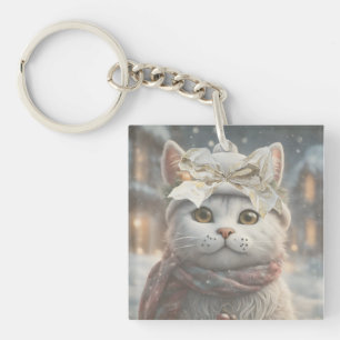 Vintage Elegant Cute Christmas Cat Lover Gift Key Ring