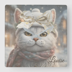 Vintage Elegant Cute Christmas Cat Lover Gift Square Wall Clock