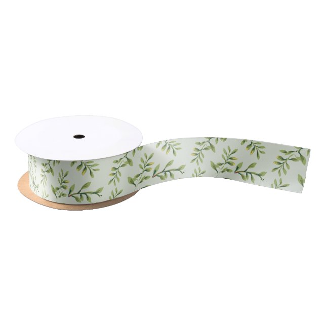 Vintage Elegant Cute Green Leaves Satin Ribbon (Spool)