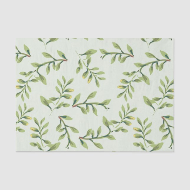 Vintage Elegant Cute Green Leaves Tissue Paper (Front)