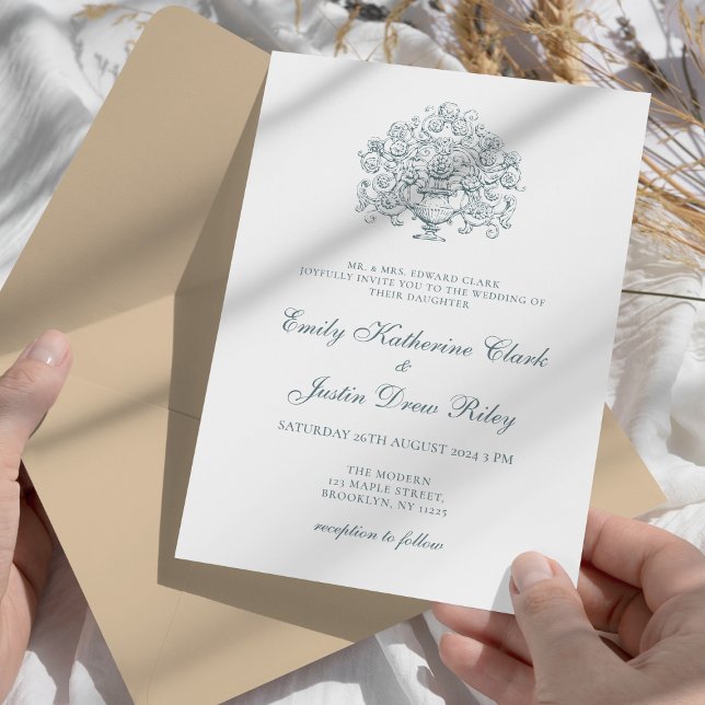 Vintage Elegant Dusty Blue Baroque Wedding Invitation (Creator Uploaded)