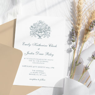Vintage Elegant Dusty Blue Baroque Wedding Invitation