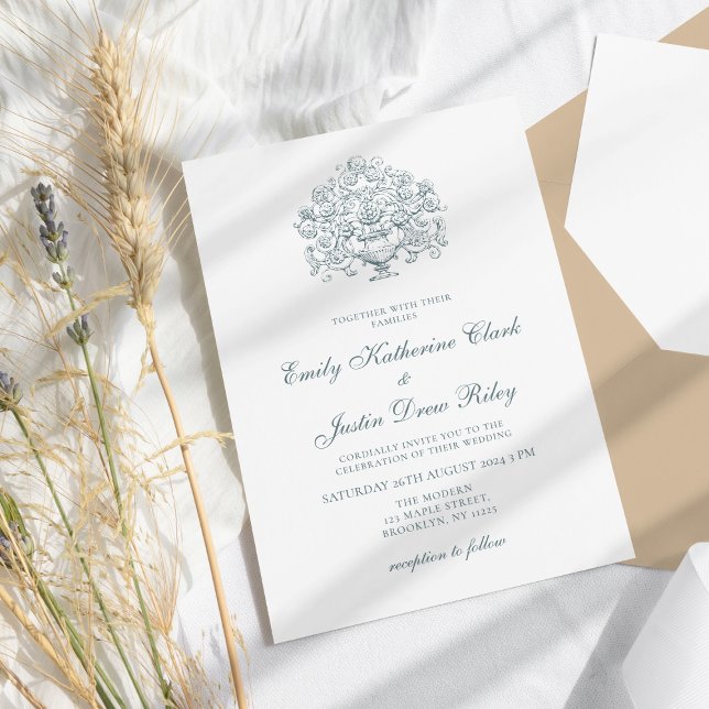 Vintage Elegant Dusty Blue Baroque Wedding Invitation (Creator Uploaded)