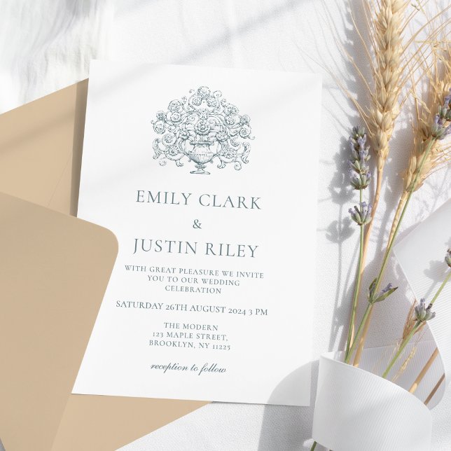 Vintage Elegant Dusty Blue Baroque Wedding Invitation (Creator Uploaded)